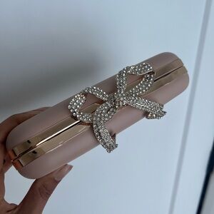 Ever New Light Pink Clutch with Rhinestone Bow